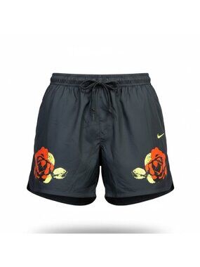 Nike Men’s Black Polyester Rose-Printed Swim Shorts Size XL